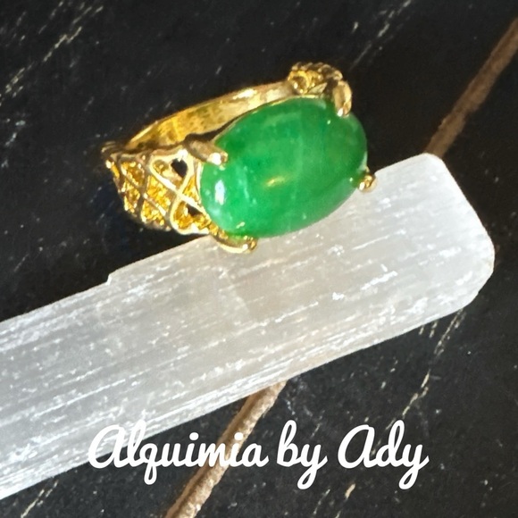Alquimia Emerald Green Gold Ring Intricate Design - Picture 1 of 2
